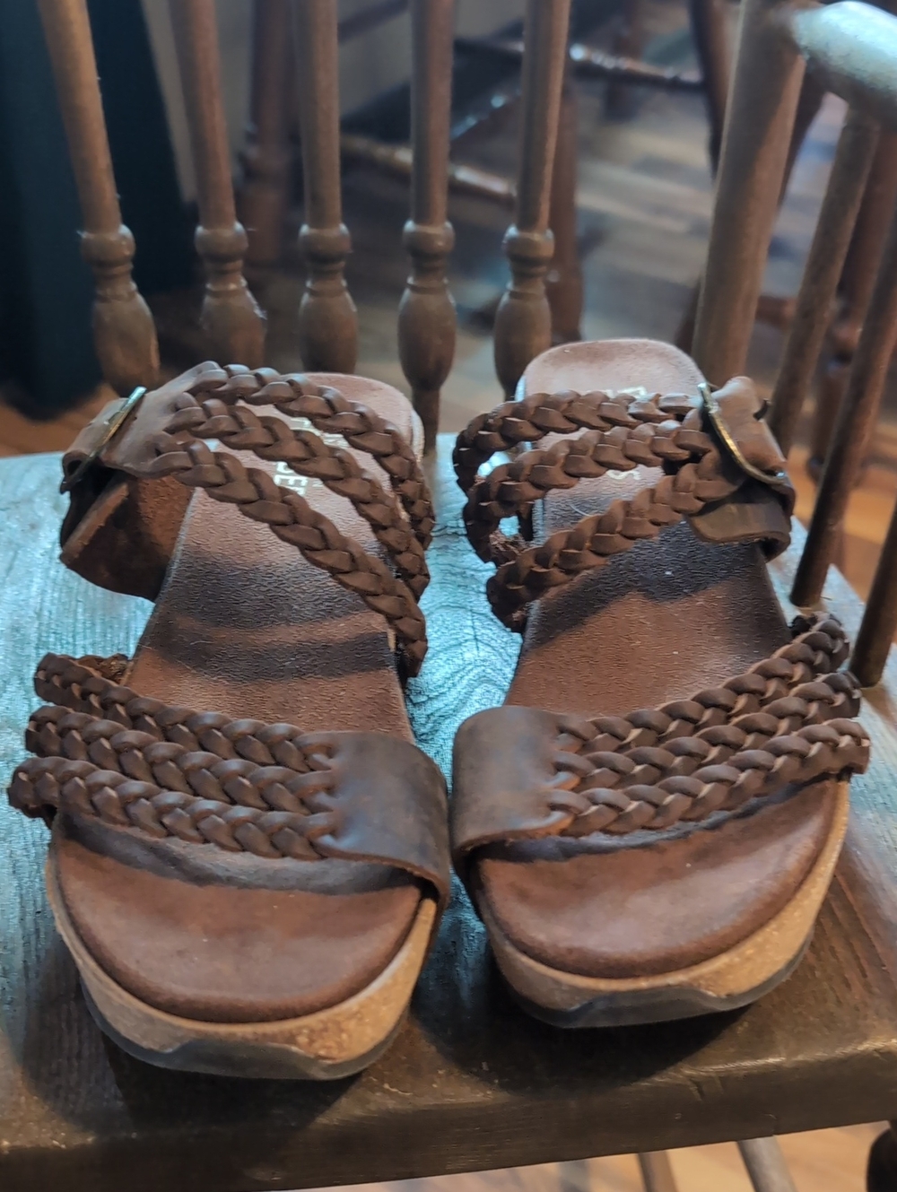 White Mountain Brown Braided Wedge Slide Sandals with Buckle - Women - Picture 3 of 8